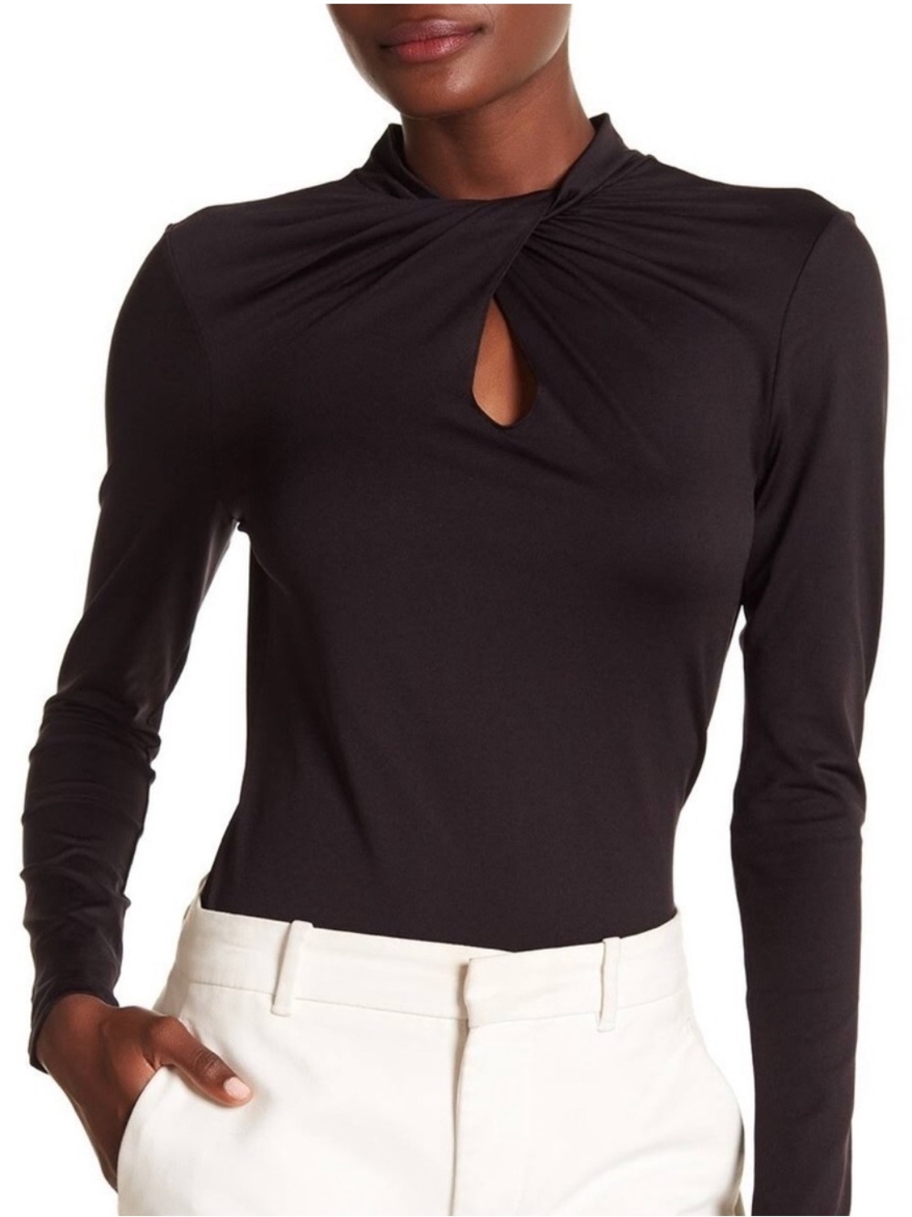 Elie Tahari Black Twisted Keyhole Long Sleeve Top
